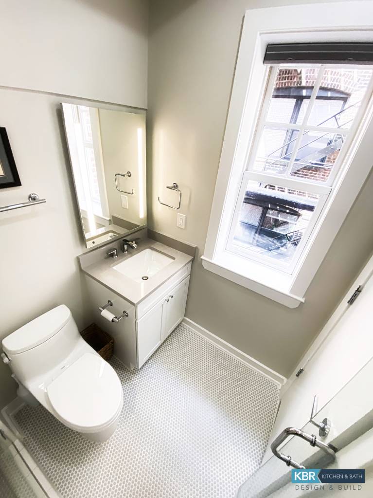 White Bathroom With Custom Glass Door In Washington Dc