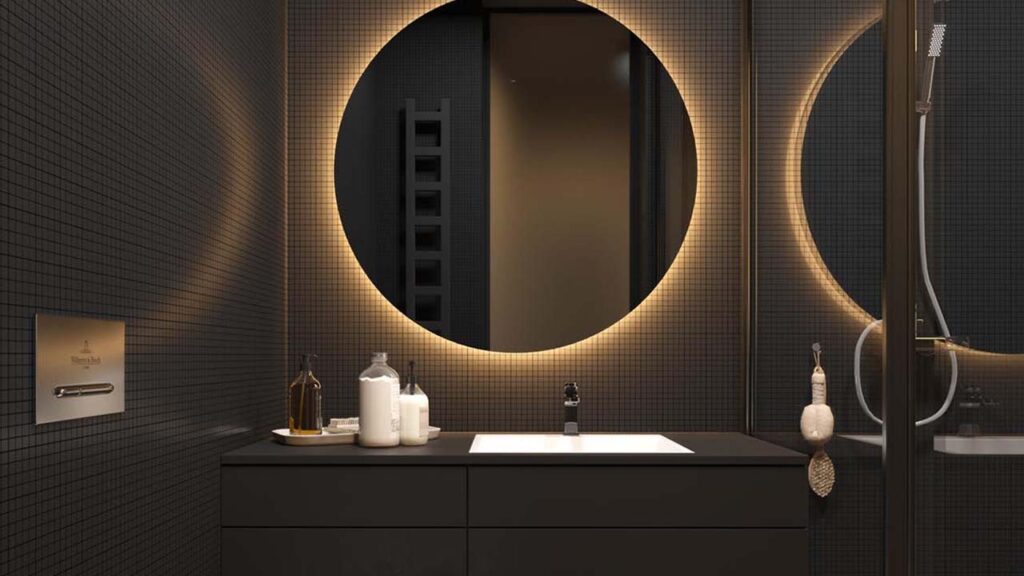 Dark Bathroom With Artistic Lighting