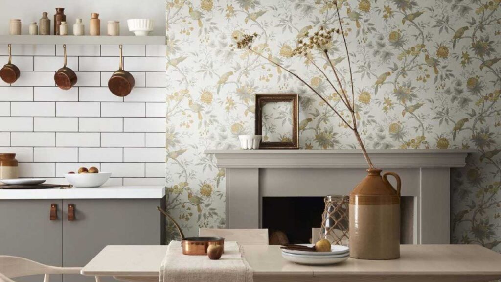 Kitchen With Wallpaper On Walls
