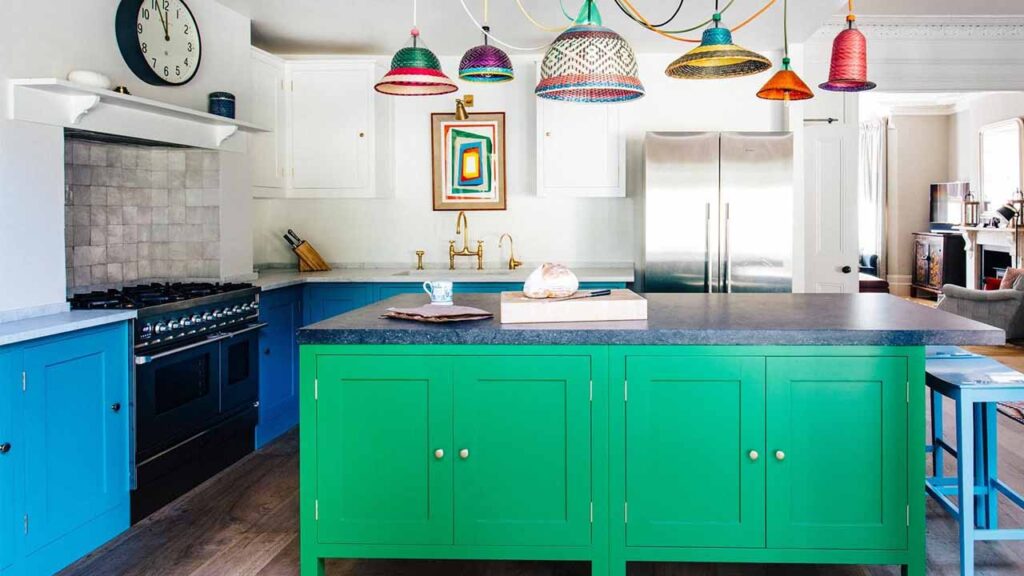 Bright Green And Blue Kitchen