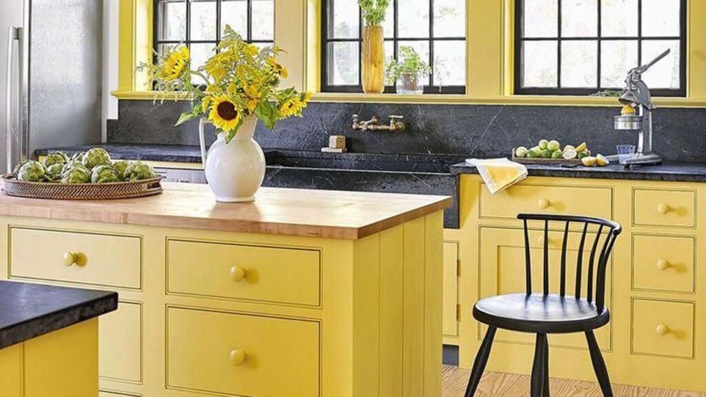 Canary Yellow And Blue Kitchen