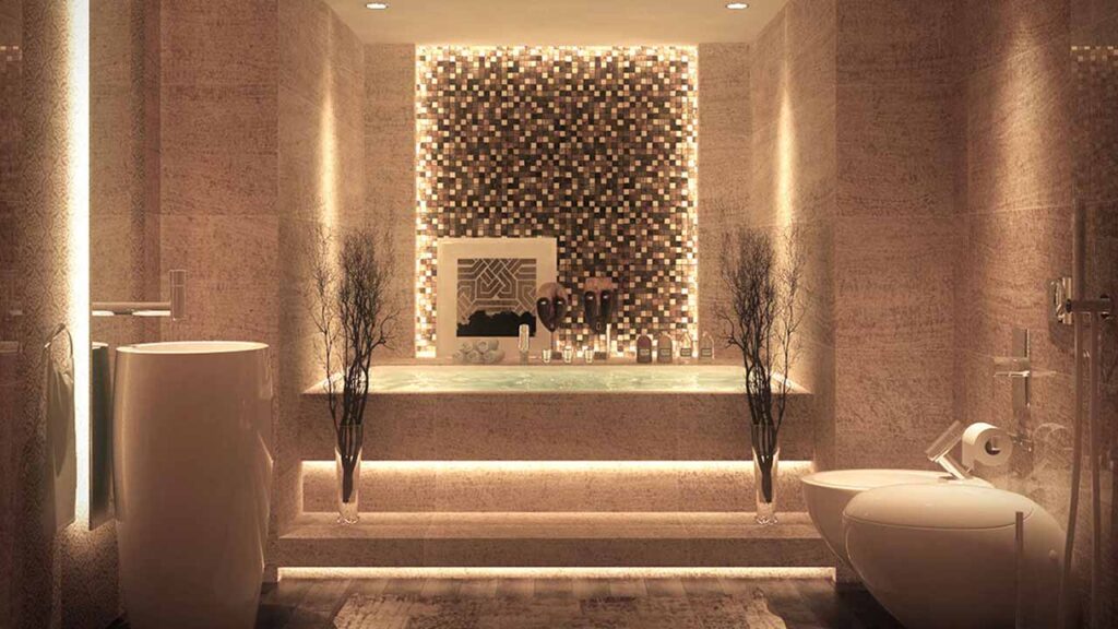 An Extravagant Bathroom With Led Lighting