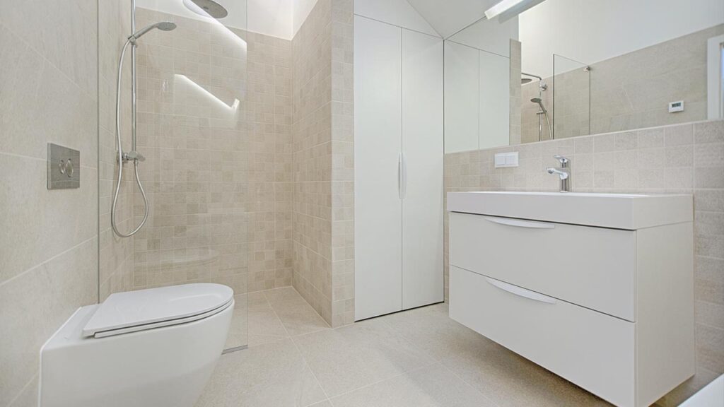 White Bathroom With Walk In Shower