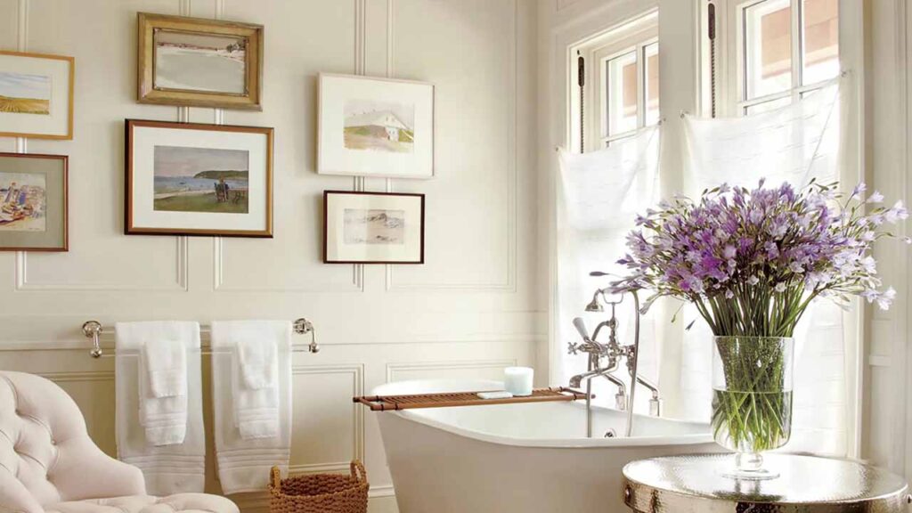 Bathroom With Paintings On The Wall