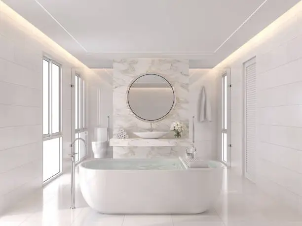 Luxury freestanding bathtub in a cozy bathroom setting