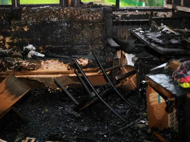 Fire damage restoration cleanup with soot removal – damage restoration