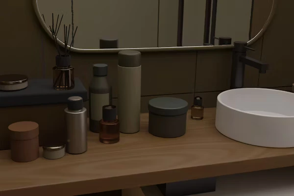 Bathroom remodeling preparation-organized bathroom essentials kit with toiletries and towels for temporary use.