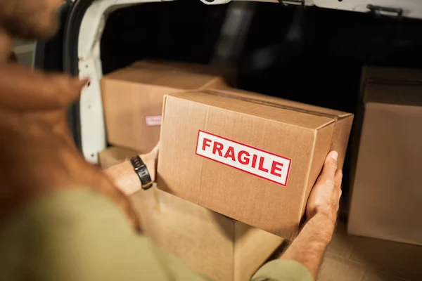 Bathroom remodeling preparation-wrapping and packing fragile bathroom items and electronics with bubble wrap and protective materials.