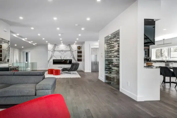 Contemporary open-concept home showcasing clutter-free living with hidden storage
