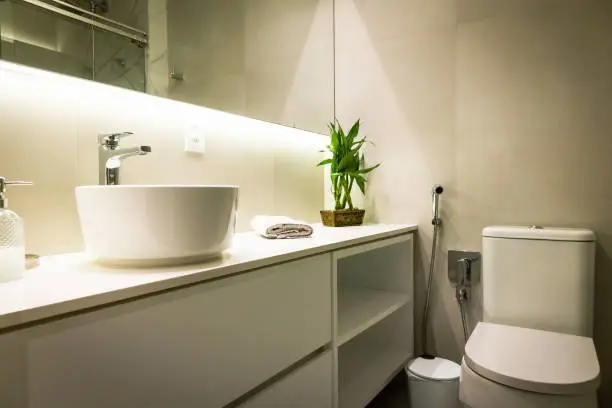 Serene bathroom renovation with soft lighting and clean design for peaceful daily rituals