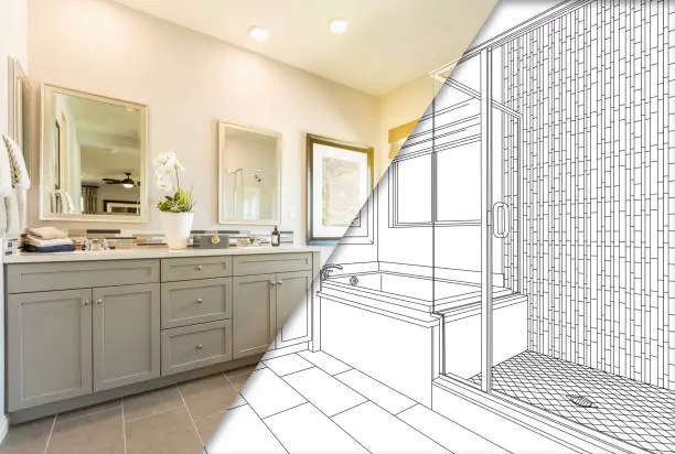 Side-by-side of an over-personalized bathroom and a neutral, buyer-ready remodel.