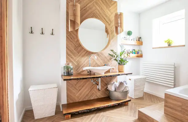 Sustainable bathroom interior, reflecting KBR’s zero-waste kitchen and bathroom remodeling expertise.