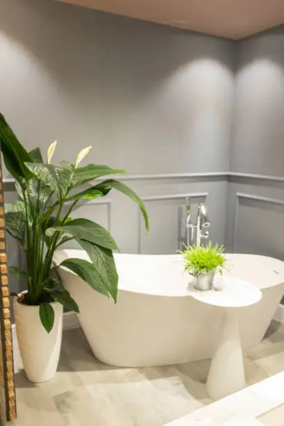 Parisian-chic bathroom with brass fixtures, highlighting KBR Kitchen & Bath’s bathroom remodel near me services.