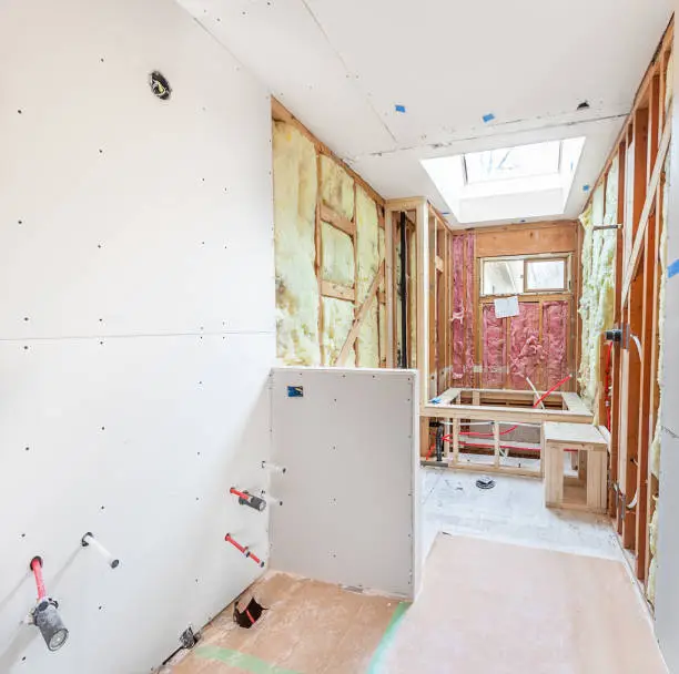Bathroom renovation near me with acoustic drywall for soundproofing by KBR’s bathroom remodel contractors.