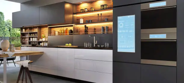 Smart kitchen with voice-controlled appliances, showcasing KBR Kitchen & Bath’s smart home remodeling expertise.