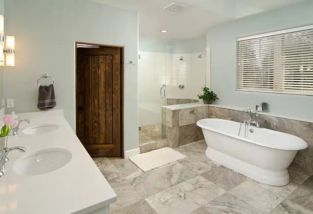 Spa-inspired bathroom remodel by KBR’s bathroom remodel company in Fairfax showrooms.