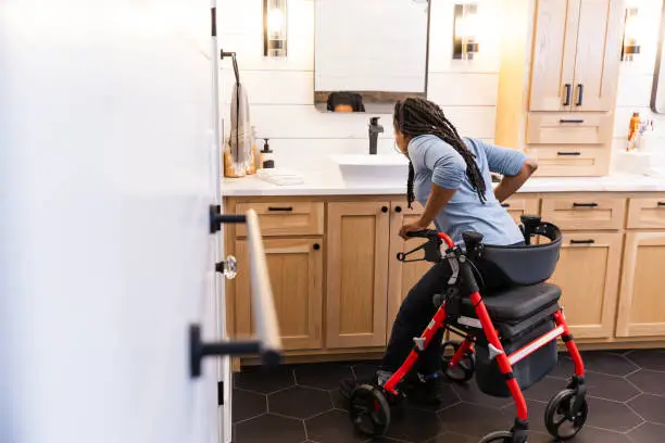 Post-operative mobility kitchen remodel by KBR in Fairfax showrooms.