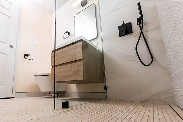 Accessible bathroom remodel for visually impaired by KBR in Fairfax showrooms.