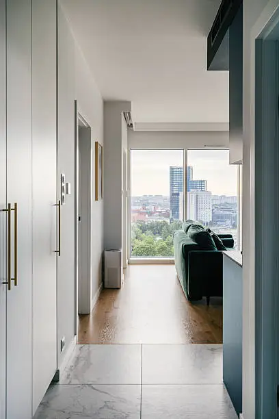 Open-concept living space with energy-efficient windows