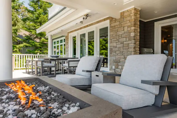 Outdoor living space with fire pit and modular seating