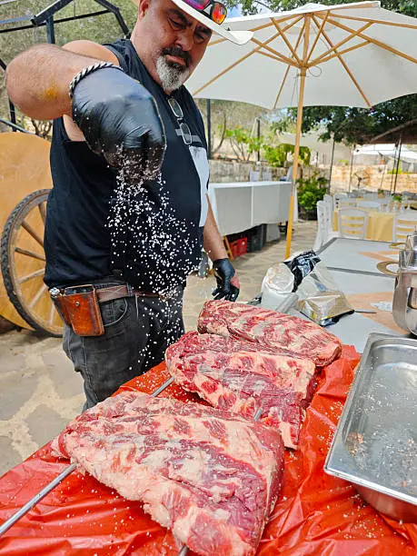 Outdoor kitchen with custom countertops and entertaining area