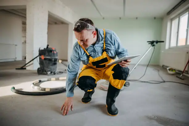 KBR contractor assessing damage in a showroom setting